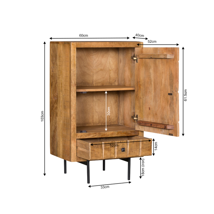 Kabinet Brandy Naturel Mangohout 60 cm