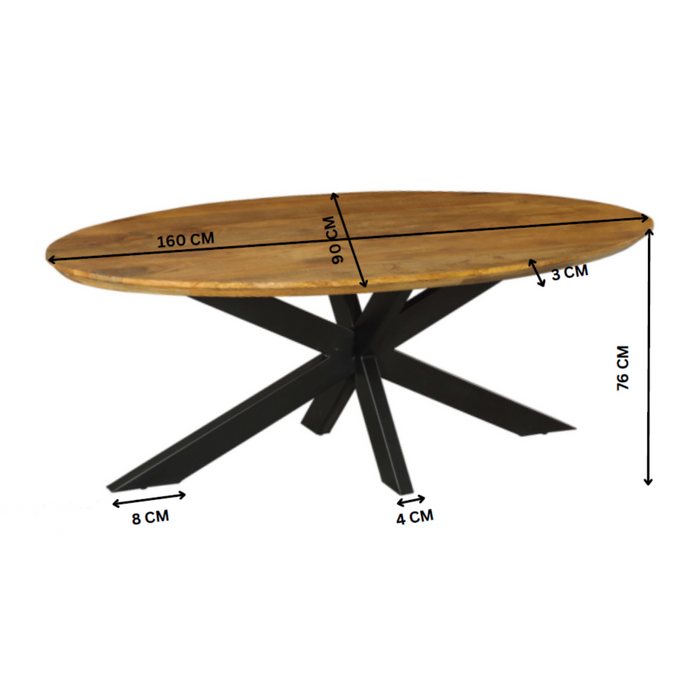 Ovale eettafel Brandy Naturel Mangohout 160 cm