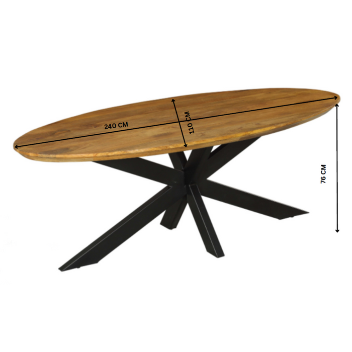 Ovale eettafel Brandy Naturel Mangohout 240 cm