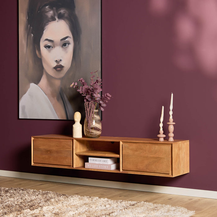 Zwevend tv meubel Ambiance Naturel Mangohout 160 cm
