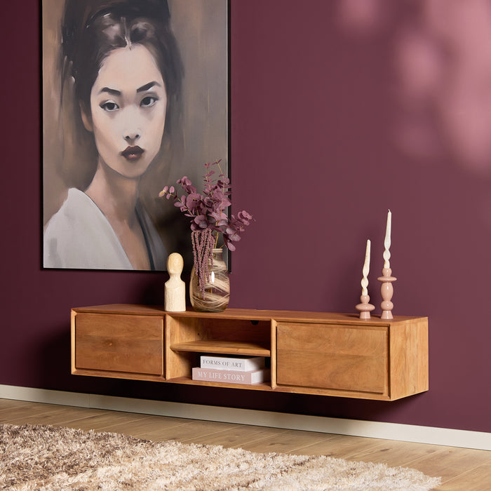Zwevend tv meubel Ambiance Naturel Mangohout 120 cm