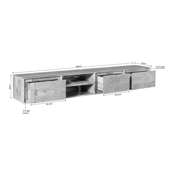 Zwevend tv meubel Ambiance Naturel Mangohout 200 cm