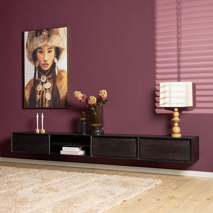 Zwevend tv meubel Ambiance Zwart Mangohout 280 cm