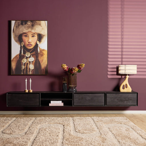 Zwevend tv meubel Ambiance Zwart Mangohout 280 cm