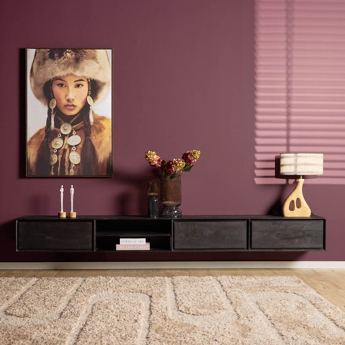 Zwevend tv meubel Ambiance Zwart Mangohout 280 cm