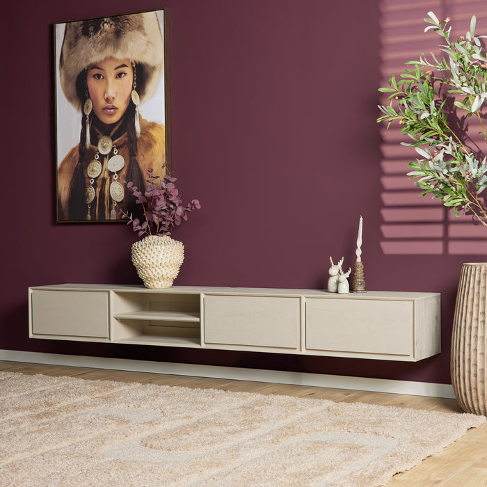 Zwevend tv meubel Ambiance Zand Mangohout 240 cm