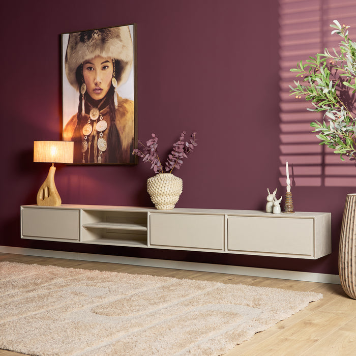 Zwevend tv meubel Ambiance Zand Mangohout 280 cm