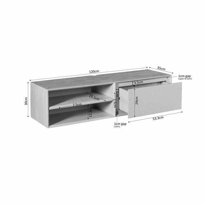 Zwevend tv meubel Ambiance Taupe Mangohout 120 cm