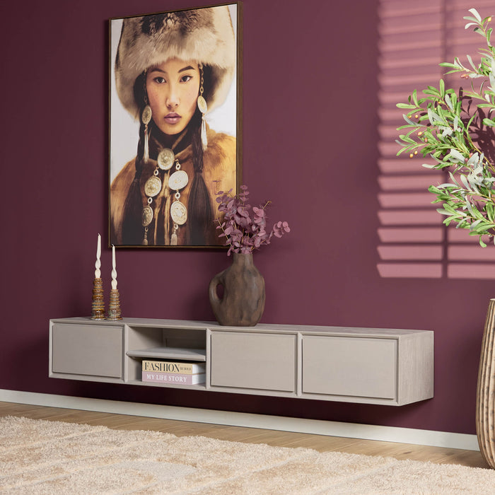 Zwevend tv meubel Ambiance Taupe Mangohout 200 cm