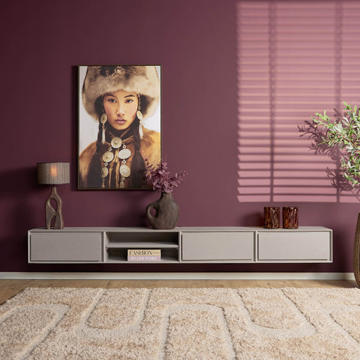 Zwevend tv meubel Ambiance Taupe Mangohout 240 cm