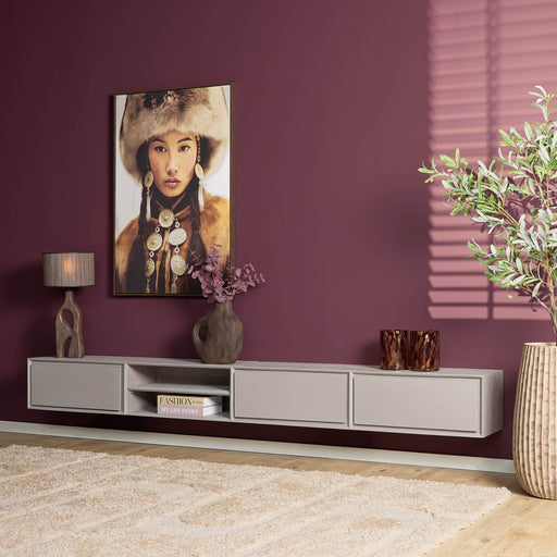 Zwevend tv meubel Ambiance Taupe Mangohout 280 cm