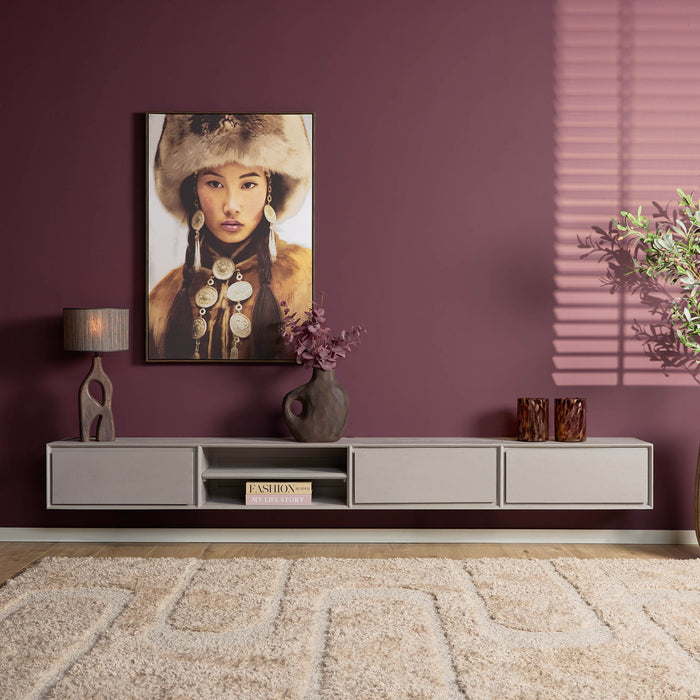 Zwevend tv meubel Ambiance Taupe Mangohout 280 cm