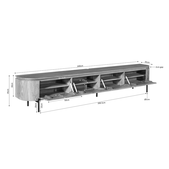 Tv meubel Excellent Taupe Mangohout 240 cm