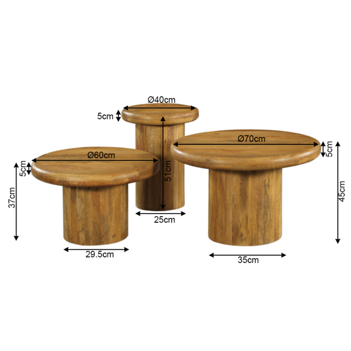 Salontafel set Maya Naturel Mangohout 70 cm