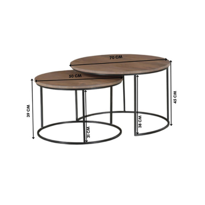 Salontafel set Maya Naturel Mangohout 70 cm