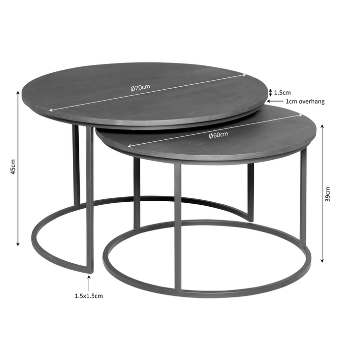 Salontafel set Madison Naturel Mangohout  70 cm