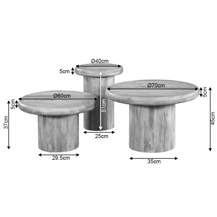Salontafel set Maya Bruin Mangohout 70 cm