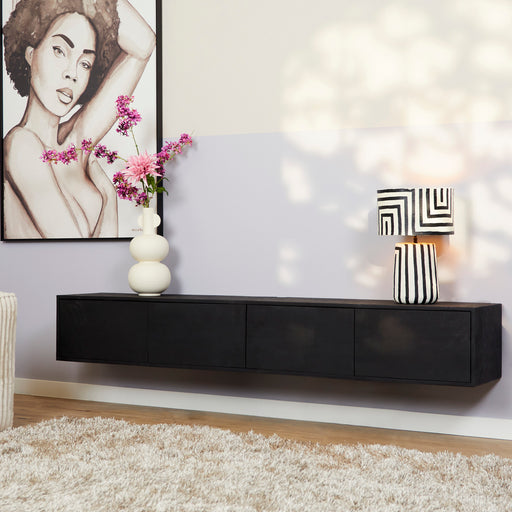 Zwevend tv meubel Vison Zwart Mangohout 200 cm