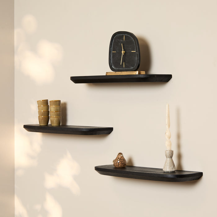 Wandplank Gusta Zwart Mangohout Set van 3