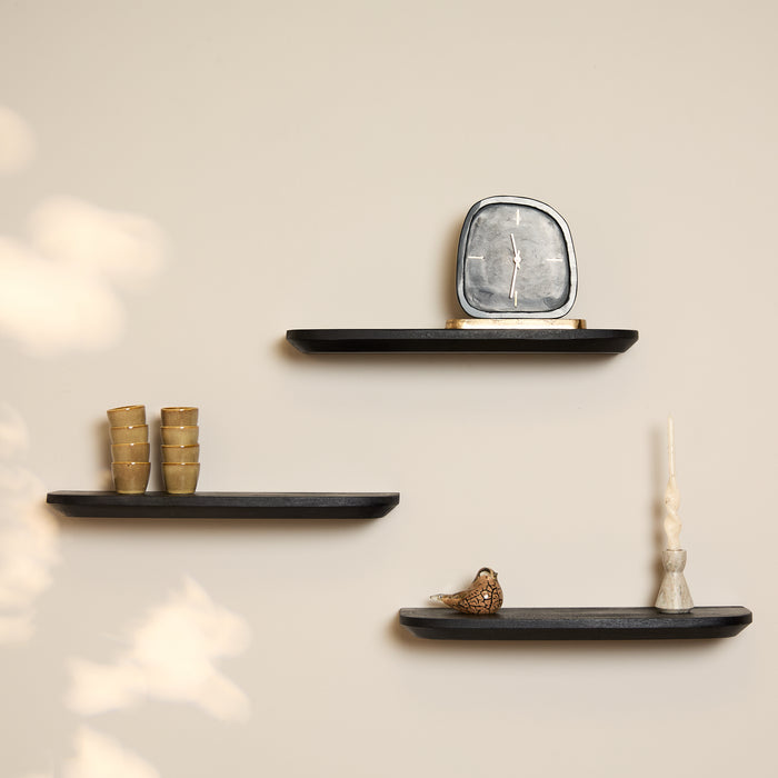 Wandplank Gusta Zwart Mangohout Set van 3