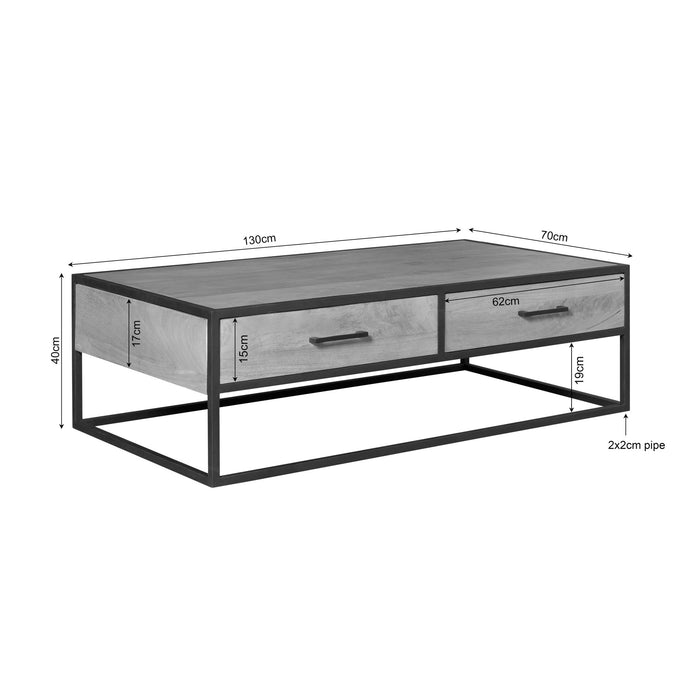 Rechthoekige salontafel Dakota met lades Naturel Mangohout 130 cm