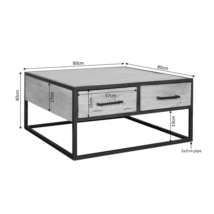 Vierkante Salontafel Dakota Naturel Mangohout 80 cm
