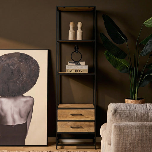 Boekenkast Dakota met lades Naturel Mangohout 55 cm