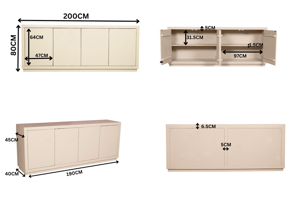 Dressoir Brussel  Zand  Mangohout 200 cm