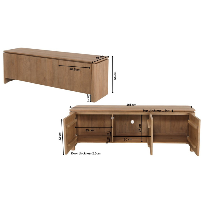 Tv meubel Dallas Naturel Mangohout 165 cm