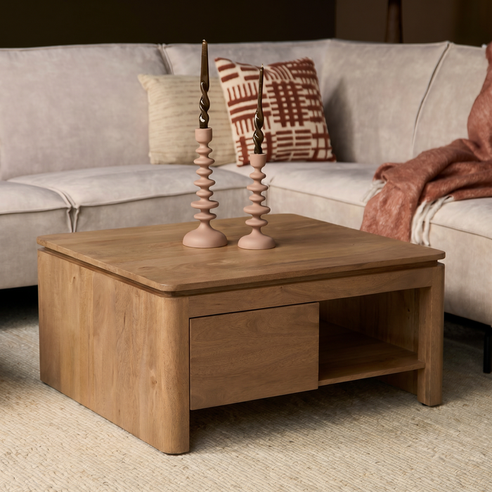 Vierkante Salontafel Dallas Naturel Mangohout 80 cm