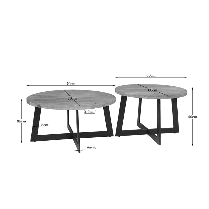 Salontafel set Atlanta Naturel Mangohout 70 cm