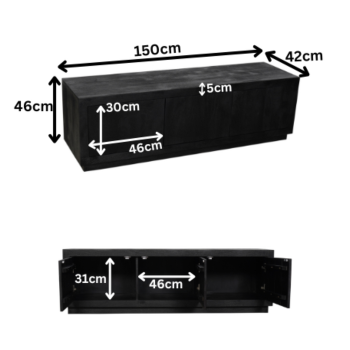 Tv meubel Brussel  Zwart Mangohout 150 cm