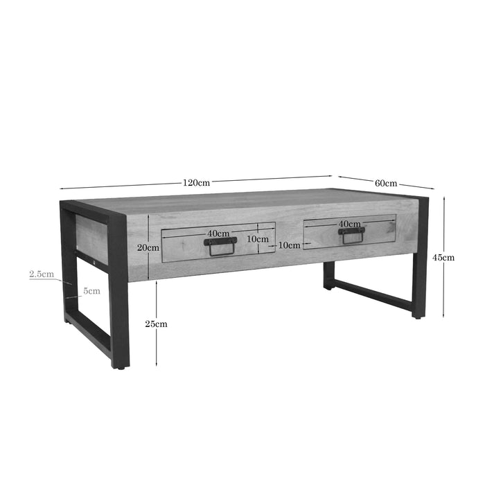 Salontafel Britt met twee lades Naturel Mangohout 120 cm
