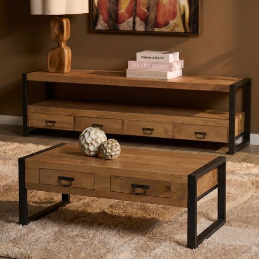 Salontafel Britt met twee lades Naturel Mangohout 120 cm