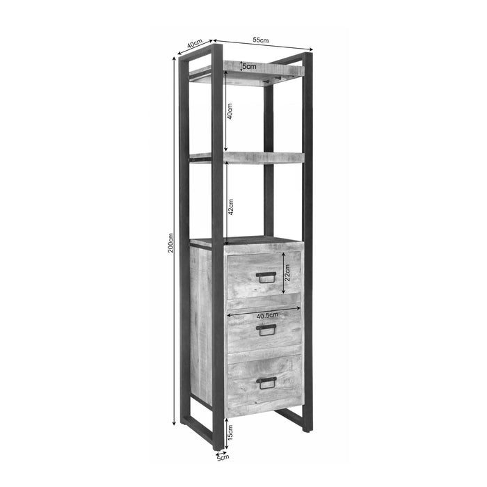 Boekenkast Britt met lades Naturel Mangohout  55 cm