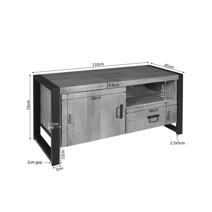 Tv meubel Britt met deur en open vak Naturel Mangohout  110 cm