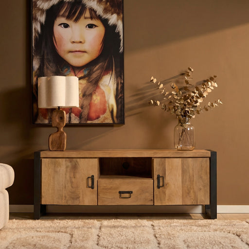 Tv meubel Britt met deuren en lade Naturel Mangohout  150 cm