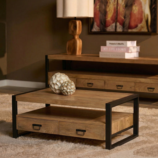 Salontafel Britt met vier lades Naturel  Mangohout  120 cm