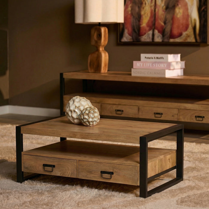 Salontafel Britt met vier lades Naturel  Mangohout  120 cm