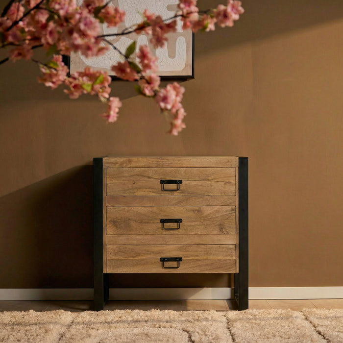 Ladenkast Britt Drie Lades Naturel Mangohout  80 cm