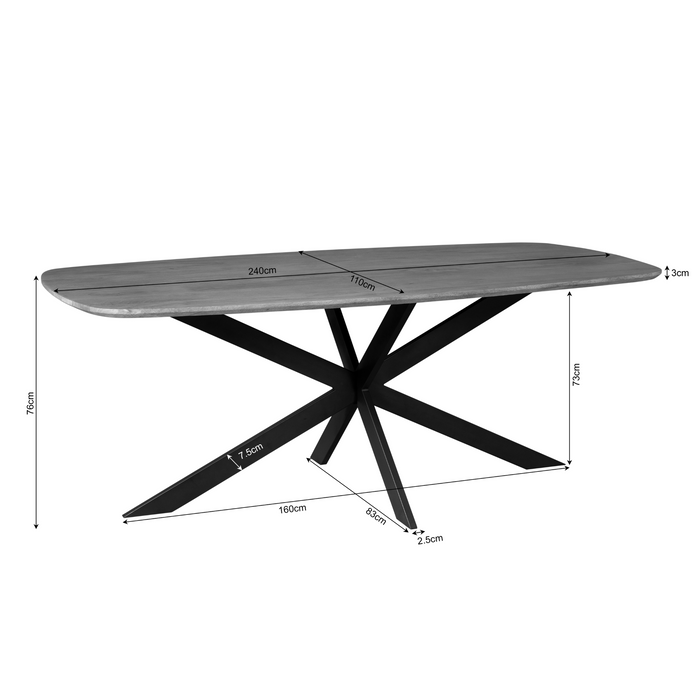 Deens ovale eettafel Elegance Zwart Mangohout 240 cm