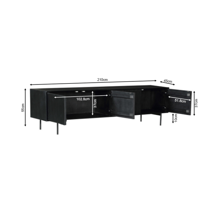 Tv meubel Madison Zwart Mangohout 210 cm