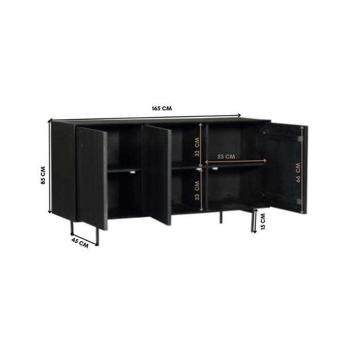 Dressoir Madison Zwart Mangohout 165 cm