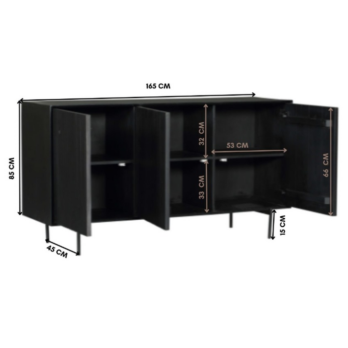 Dressoir Madison Zwart Mangohout 165 cm