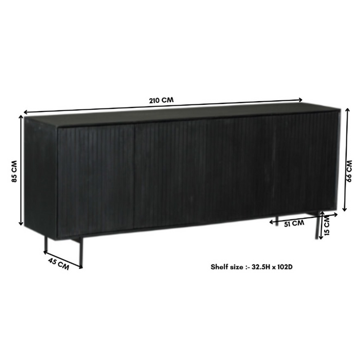 Dressoir Madison Zwart Mangohout 210 cm