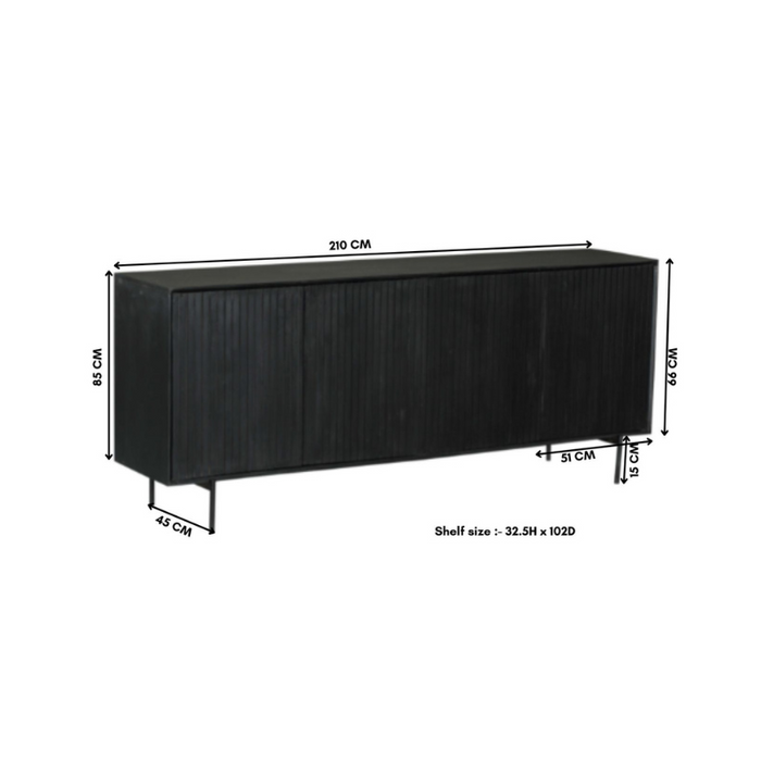 Dressoir Madison Zwart Mangohout 210 cm