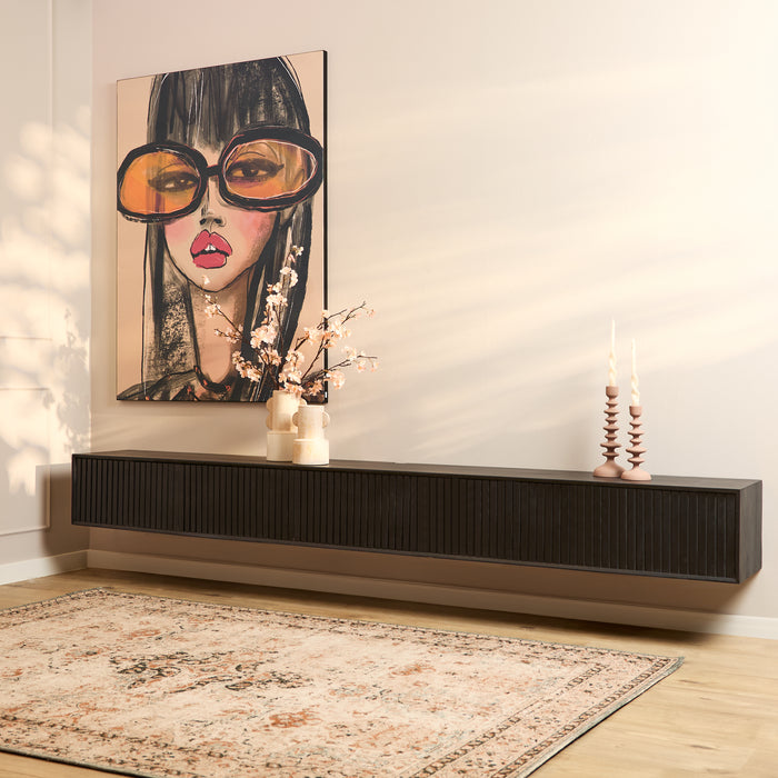 Zwevend tv meubel Madison Zwart Mangohout 280 cm