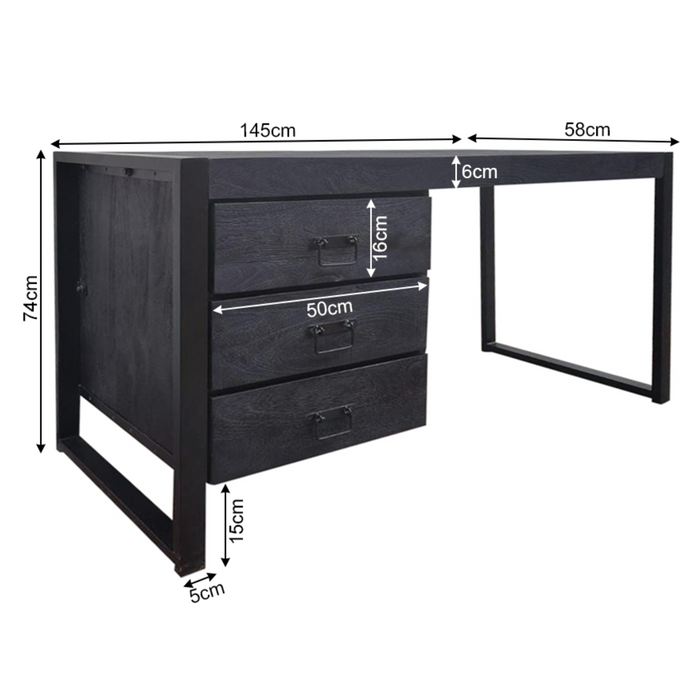 Bureau Boaz Zwart Mangohout 145 cm