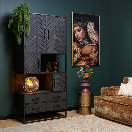 Vakkenkast New York Zwart Mangohout 90 cm