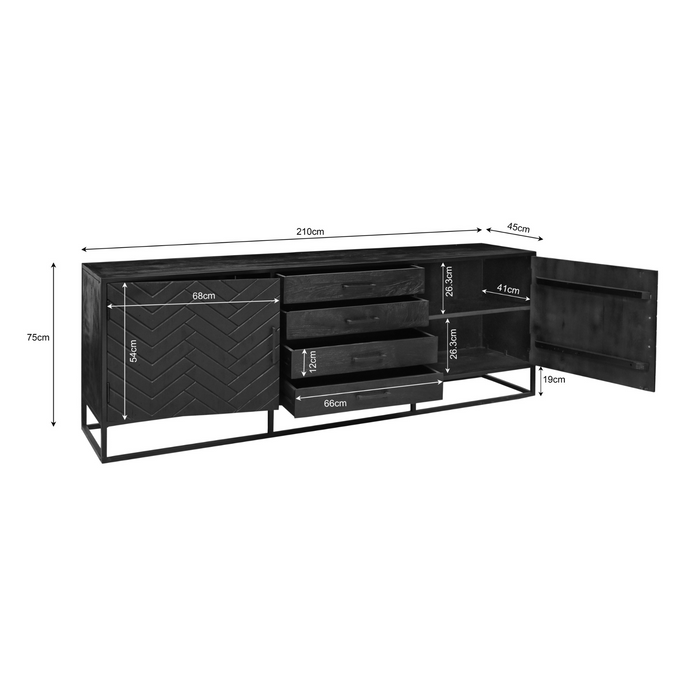 Dressoir New York Zwart Mangohout 210 cm